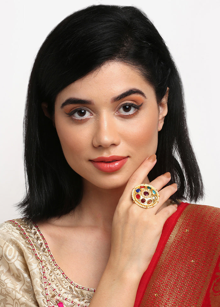 Gold Plated Kundan Finger Ring - Indian Silk House Agencies