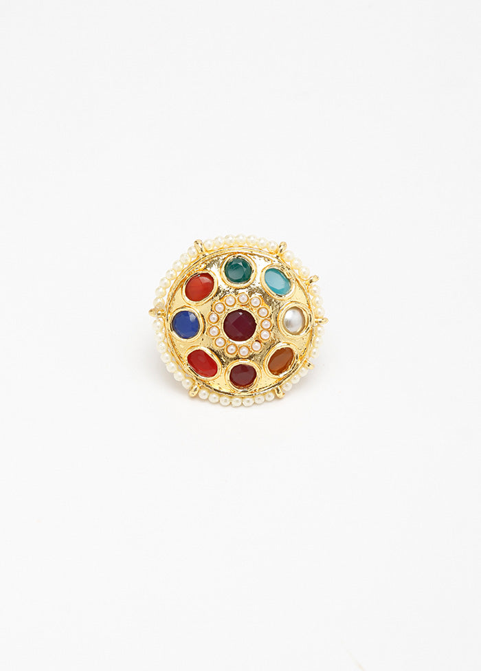 Gold Plated Kundan Finger Ring - Indian Silk House Agencies