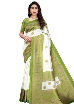 Green Spun Silk Woven Saree With Blouse Piece - Indian Silk House Agencies