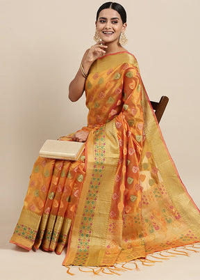 Mustard Organza Saree With Blouse Piece