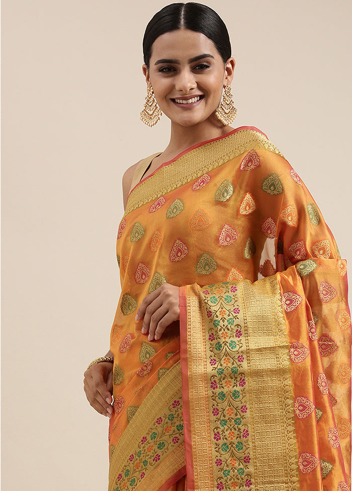 Mustard Organza Saree With Blouse Piece