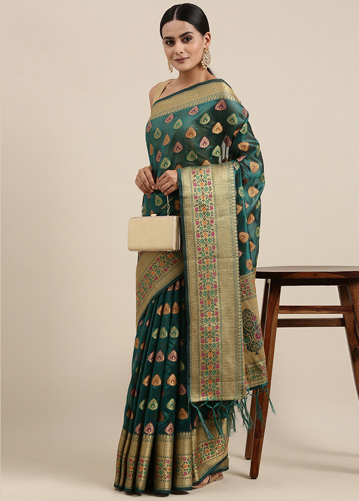 Sea Green Organza Saree With Blouse Piece