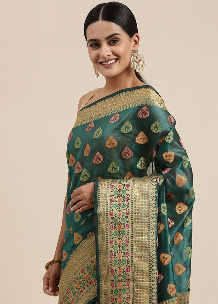 Sea Green Organza Saree With Blouse Piece