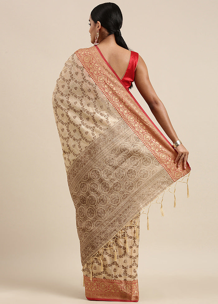 Beige Chanderi Silk Saree With Blouse Piece - Indian Silk House Agencies