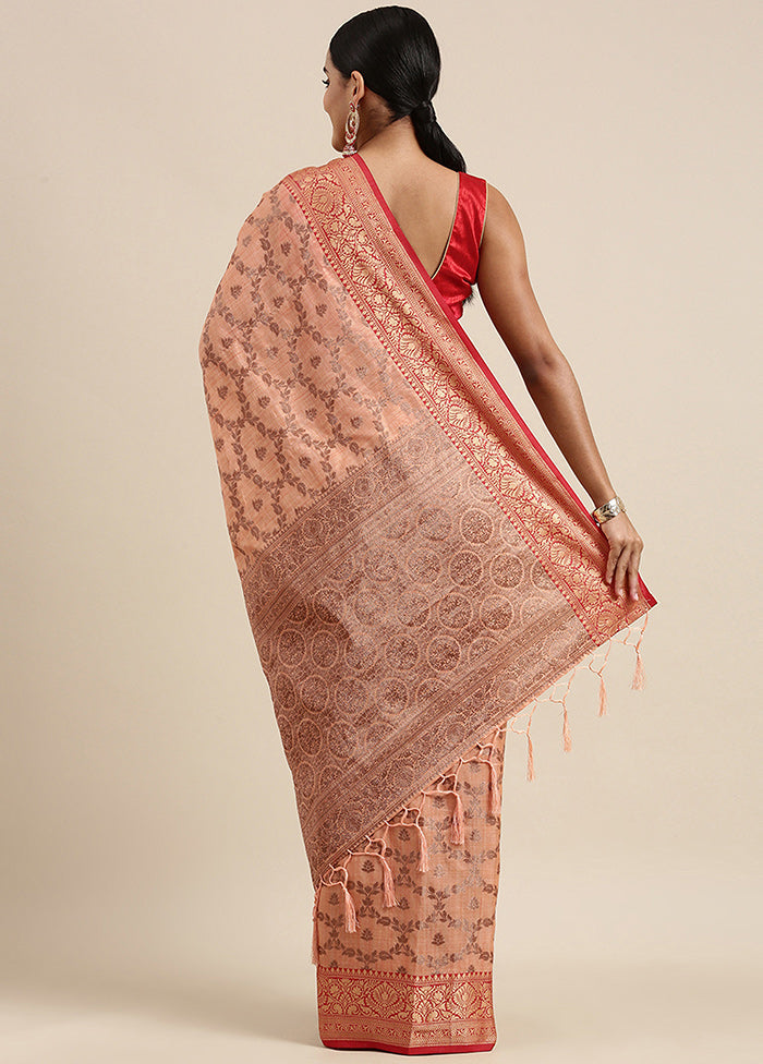 Peach Chanderi Silk Saree With Blouse Piece - Indian Silk House Agencies