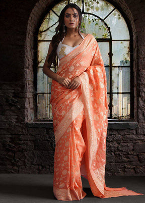 Peach Chiffon Pure Silk Saree With Blouse Piece - Indian Silk House Agencies