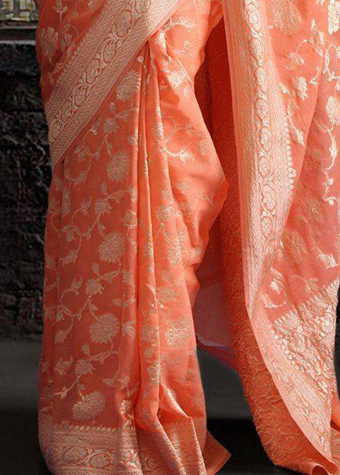 Peach Chiffon Pure Silk Saree With Blouse Piece - Indian Silk House Agencies