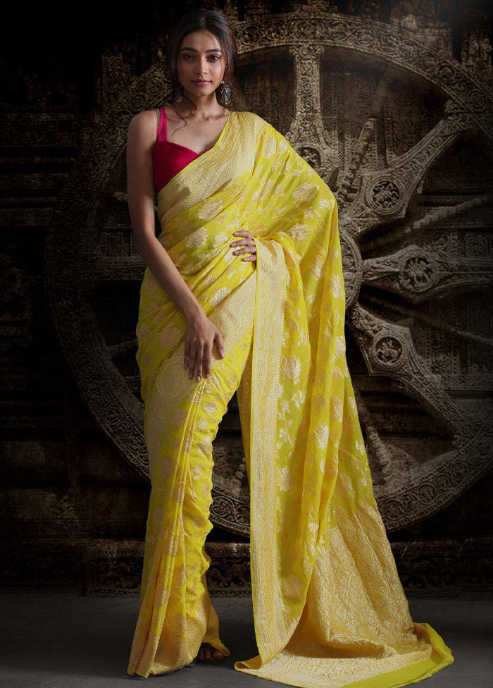 Lemon Chiffon Pure Silk Saree With Blouse Piece - Indian Silk House Agencies