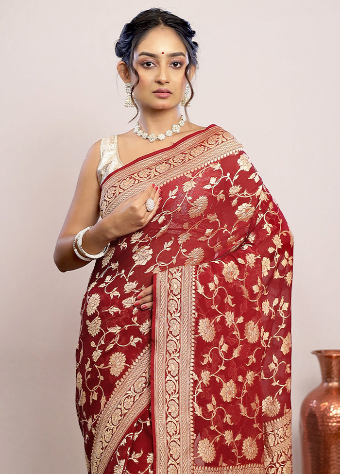 Maroon Chiffon Pure Silk Saree With Blouse Piece - Indian Silk House Agencies