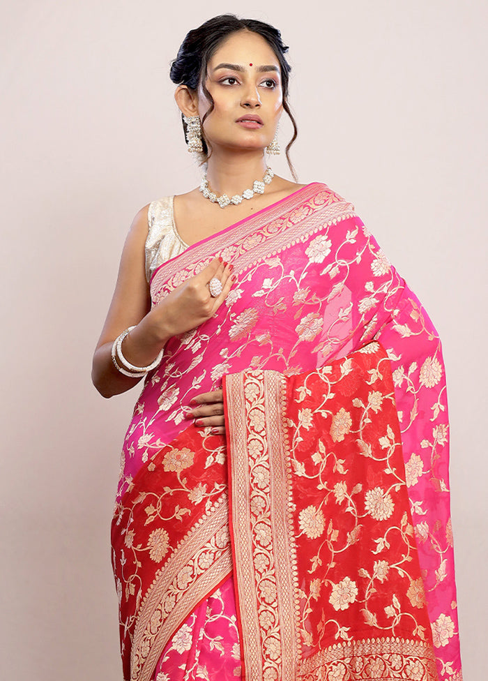 Red Chiffon Pure Silk Saree With Blouse Piece - Indian Silk House Agencies