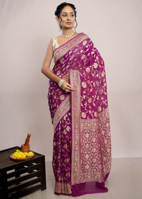 Magenta Chiffon Pure Silk Saree With Blouse Piece - Indian Silk House Agencies