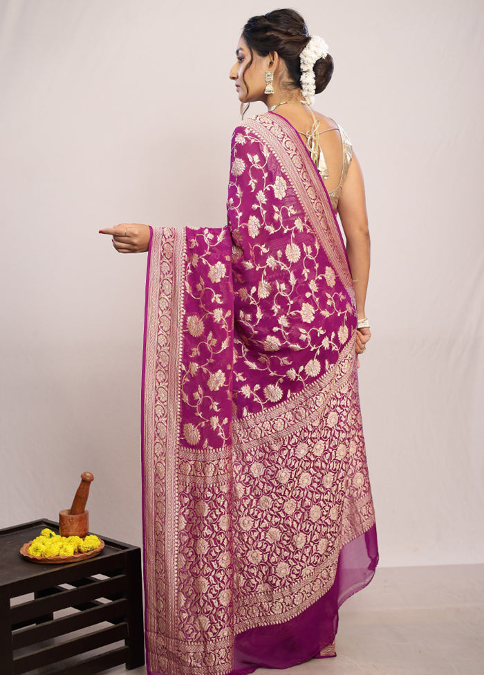 Magenta Chiffon Pure Silk Saree With Blouse Piece - Indian Silk House Agencies