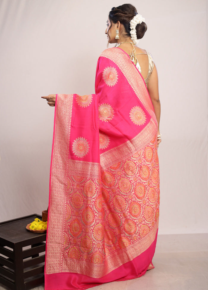 Pink Chiffon Pure Silk Saree With Blouse Piece - Indian Silk House Agencies