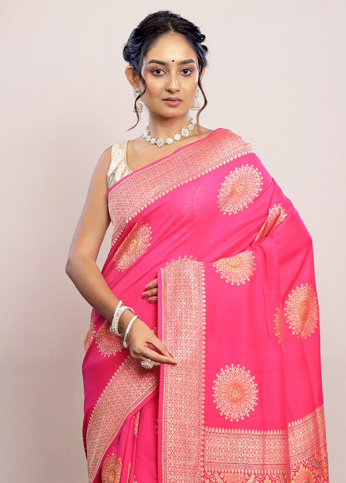 Pink Chiffon Pure Silk Saree With Blouse Piece - Indian Silk House Agencies