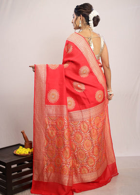 Red Chiffon Pure Silk Saree With Blouse Piece - Indian Silk House Agencies