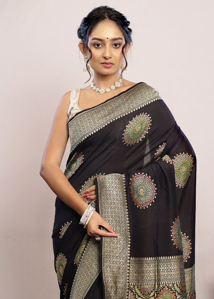 Black Chiffon Pure Silk Saree With Blouse Piece - Indian Silk House Agencies