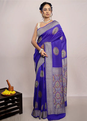 Royal Blue Chiffon Pure Silk Saree With Blouse Piece - Indian Silk House Agencies