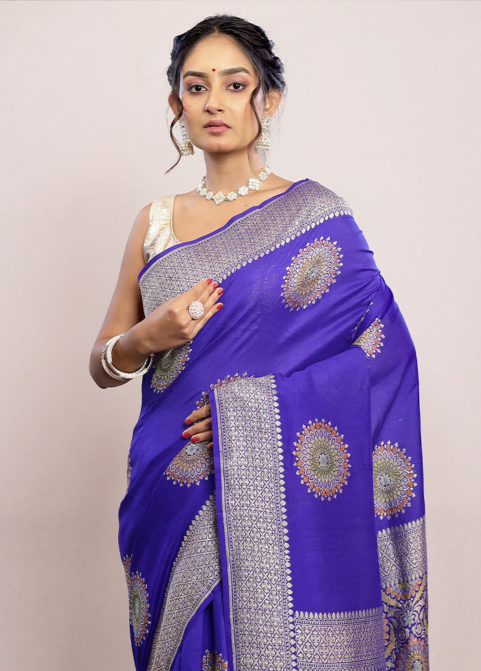 Royal Blue Chiffon Pure Silk Saree With Blouse Piece - Indian Silk House Agencies