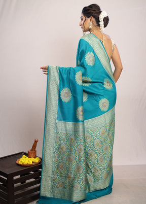 Sea Green Chiffon Pure Silk Saree With Blouse Piece - Indian Silk House Agencies