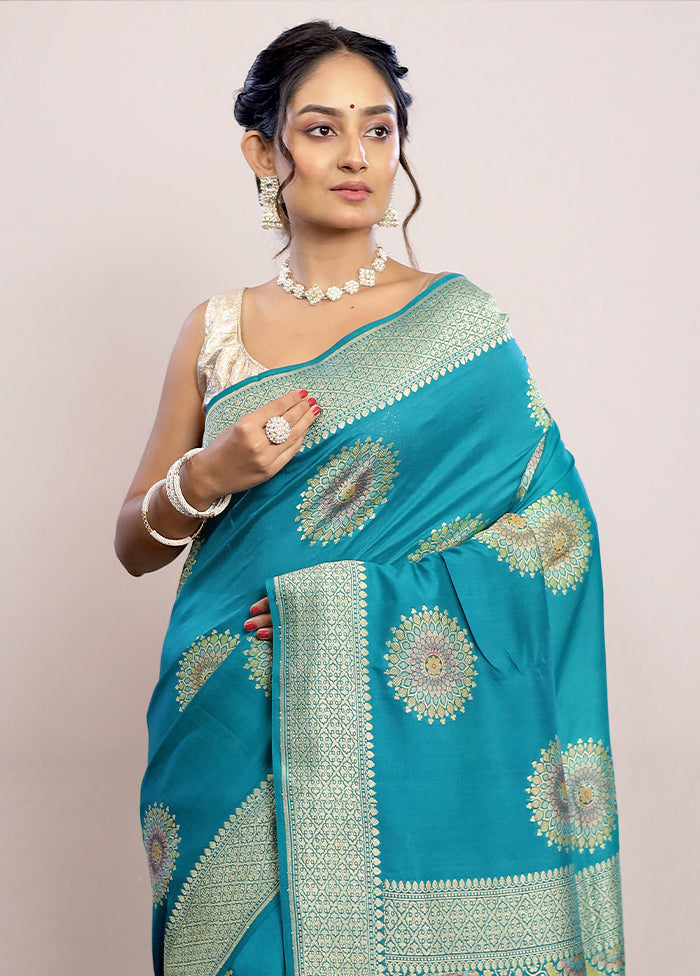 Sea Green Chiffon Pure Silk Saree With Blouse Piece - Indian Silk House Agencies