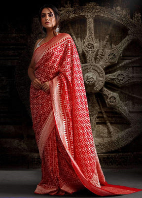 Red Chiffon Pure Silk Saree With Blouse Piece - Indian Silk House Agencies