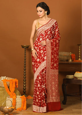 Maroon Chiffon Pure Silk Saree With Blouse Piece - Indian Silk House Agencies