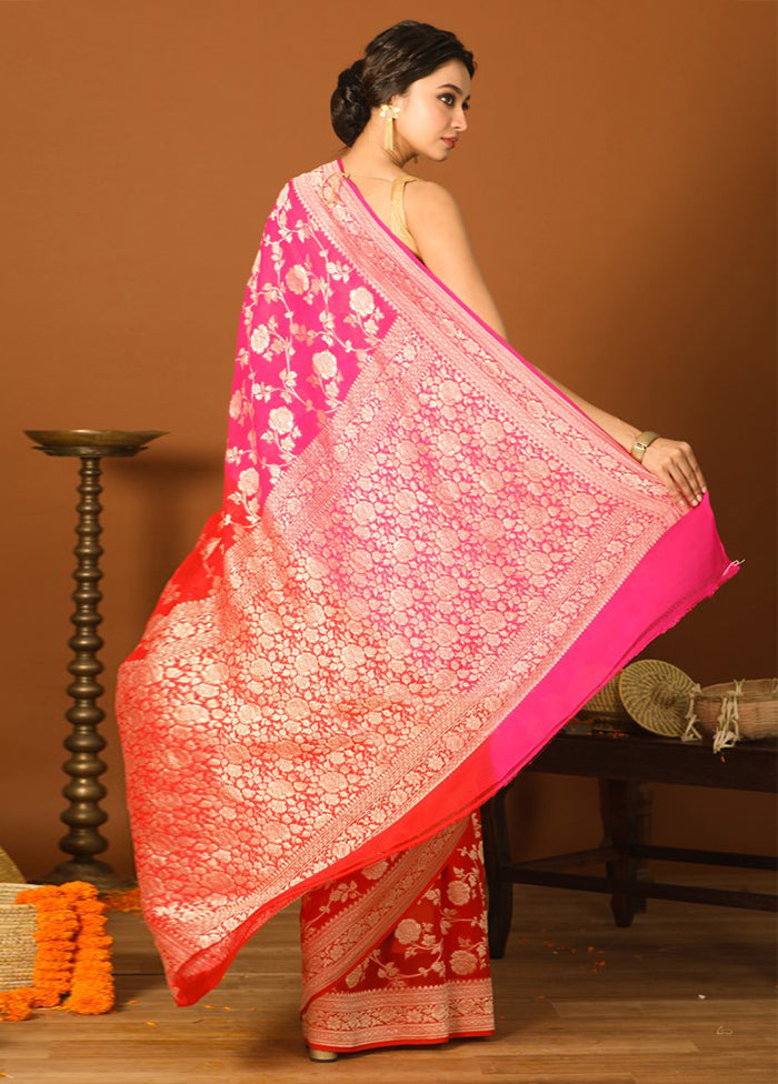 Red Chiffon Pure Silk Saree With Blouse Piece - Indian Silk House Agencies