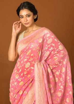 Pink Chiffon Pure Silk Saree With Blouse Piece - Indian Silk House Agencies