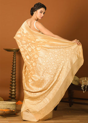 Cream Chiffon Pure Silk Saree With Blouse Piece - Indian Silk House Agencies