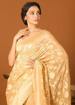 Cream Chiffon Pure Silk Saree With Blouse Piece - Indian Silk House Agencies