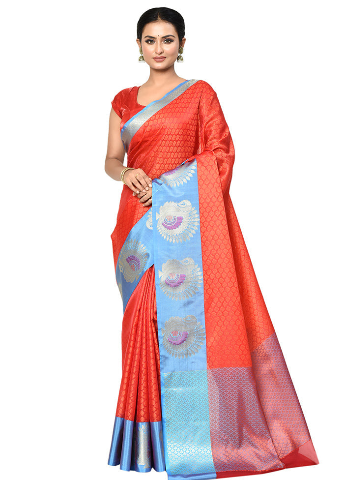 Orange Organza Saree With Blouse Piece - Indian Silk House Agencies