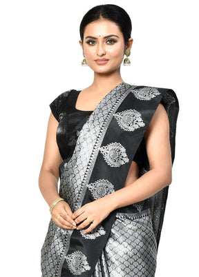 Grey Organza Saree With Blouse Piece - Indian Silk House Agencies