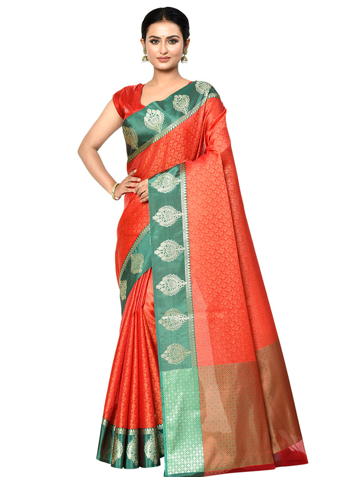 Orange Organza Saree With Blouse Piece