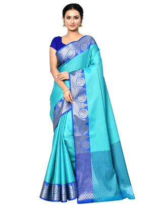 Blue Organza Saree With Blouse Piece