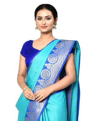 Blue Organza Saree With Blouse Piece - Indian Silk House Agencies