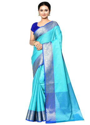 Blue Organza Saree With Blouse Piece