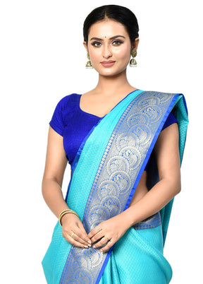 Blue Organza Saree With Blouse Piece - Indian Silk House Agencies