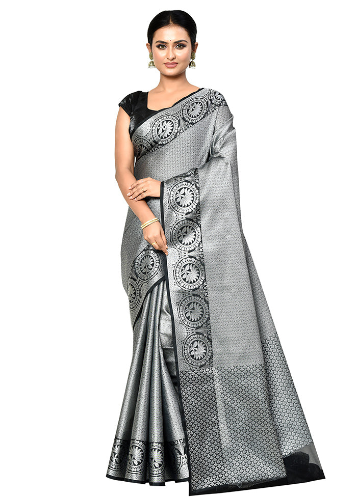 Grey Organza Saree With Blouse Piece - Indian Silk House Agencies