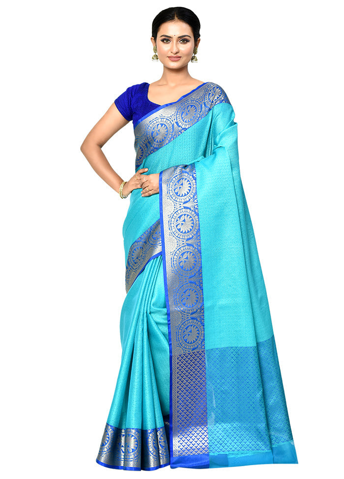 Blue Organza Saree With Blouse Piece - Indian Silk House Agencies