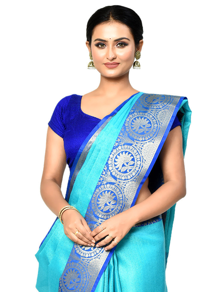 Blue Organza Saree With Blouse Piece - Indian Silk House Agencies