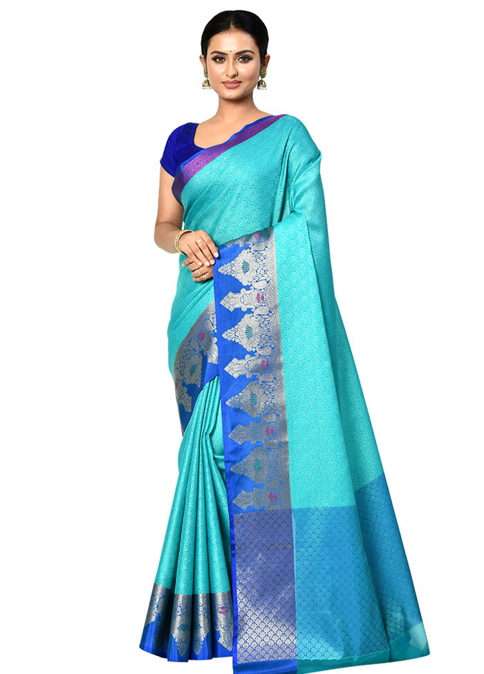 Blue Organza Saree With Blouse Piece