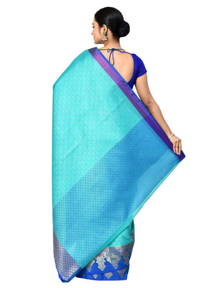 Blue Organza Saree With Blouse Piece - Indian Silk House Agencies