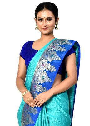 Blue Organza Saree With Blouse Piece - Indian Silk House Agencies