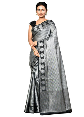 Grey Organza Saree With Blouse Piece - Indian Silk House Agencies