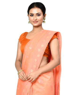 Peach Cotton Saree With Blouse Piece