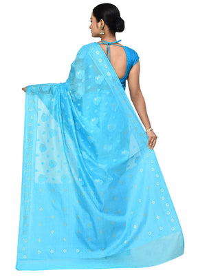 Blue Cotton Saree With Blouse Piece - Indian Silk House Agencies