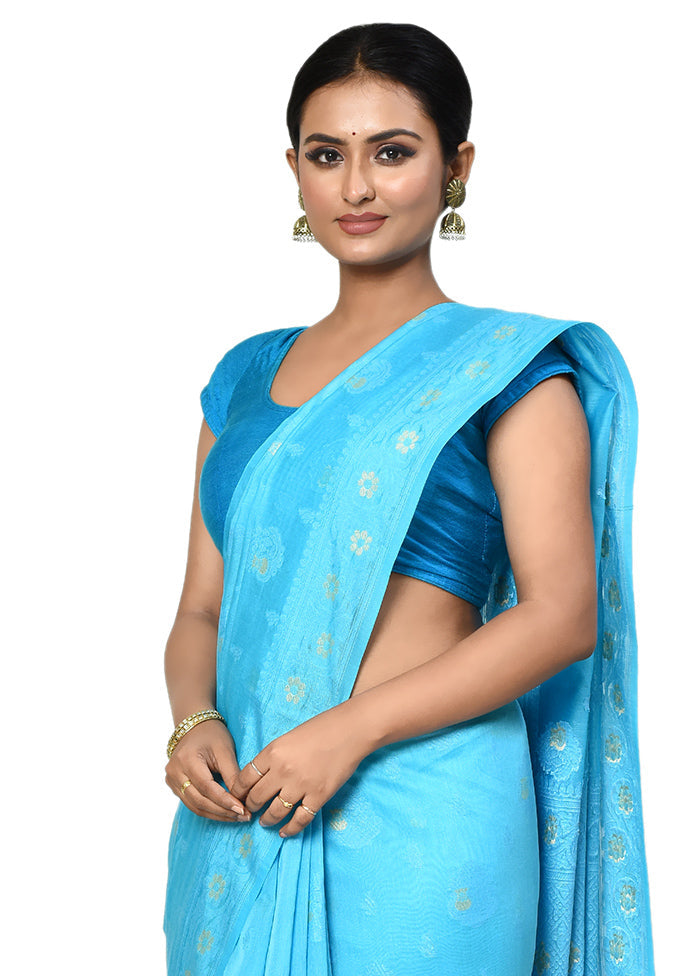 Blue Cotton Saree With Blouse Piece - Indian Silk House Agencies