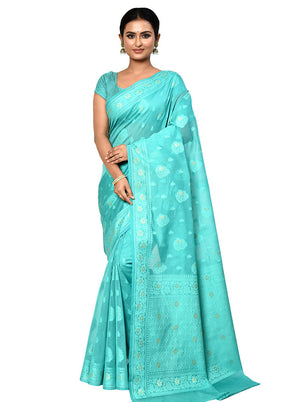 Green Cotton Saree With Blouse Piece