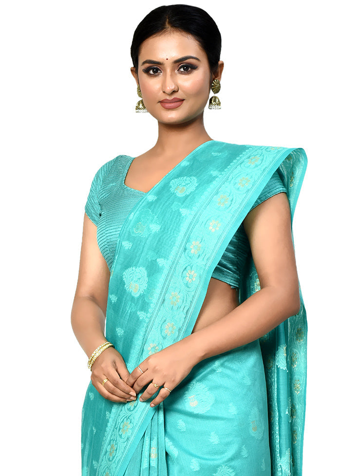 Green Cotton Saree With Blouse Piece