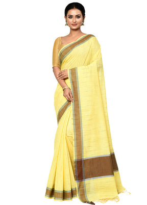 Yellow Cotton Saree With Blouse Piece